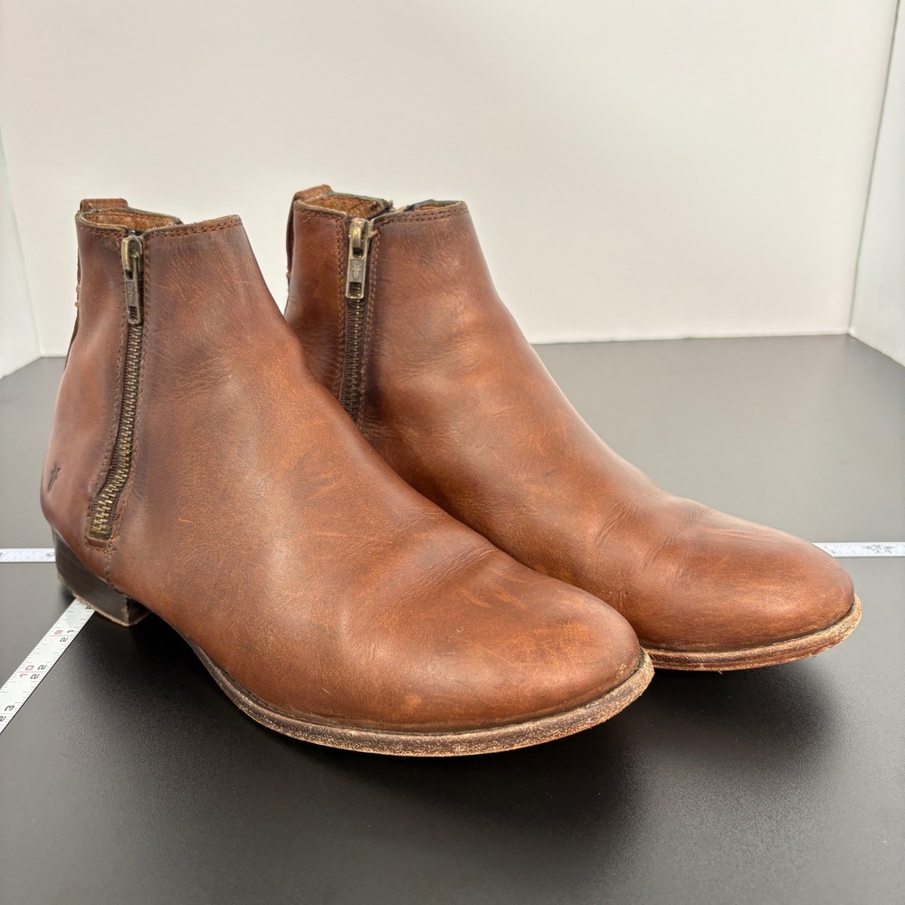 Frye Womens Billy Shootie Ankle Boots 9.5B Cognac Brown Leather Side Zip Western